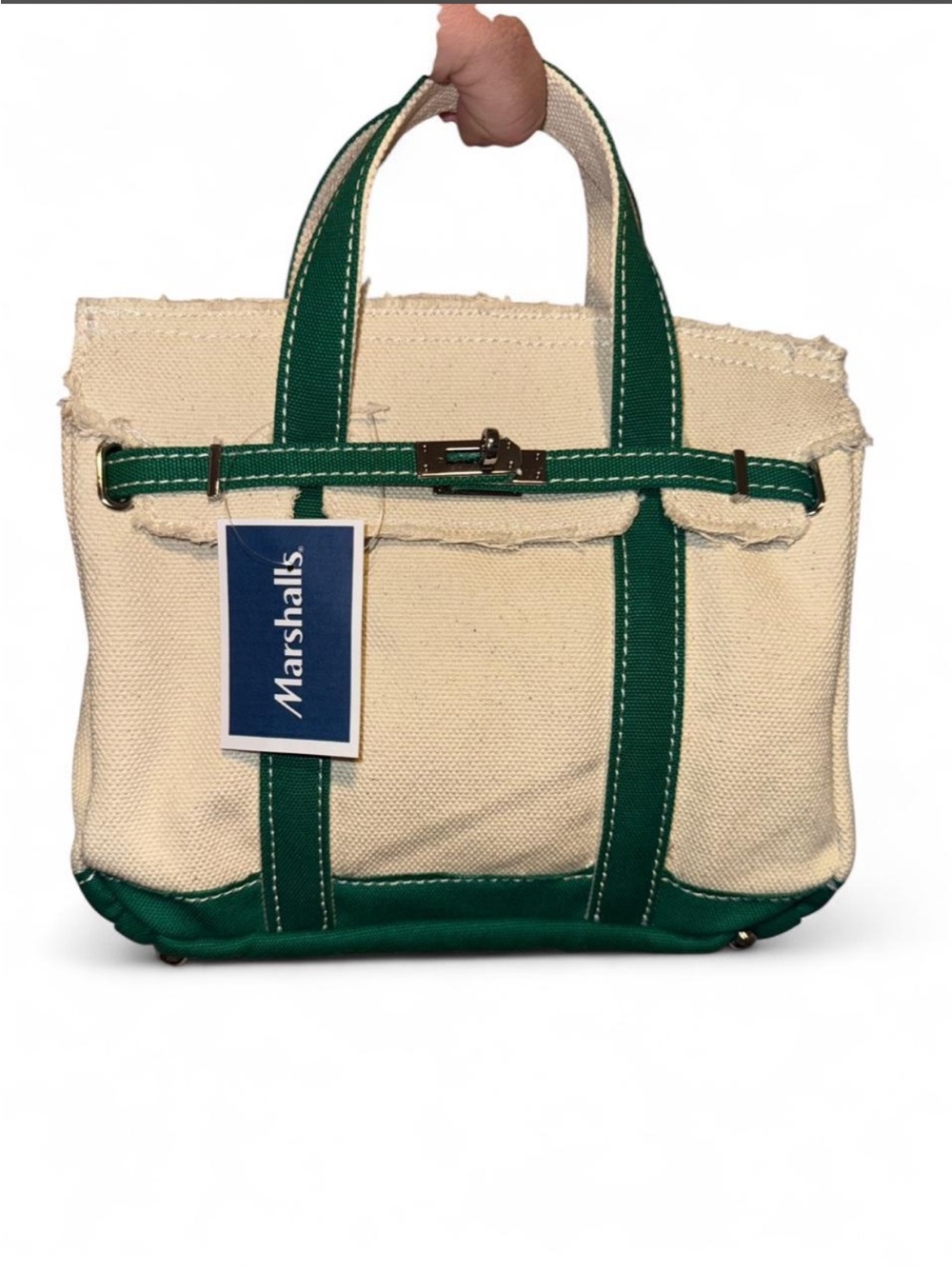 Mini Boatkin Canvas Raw Edge
Small Bag with Green Trim